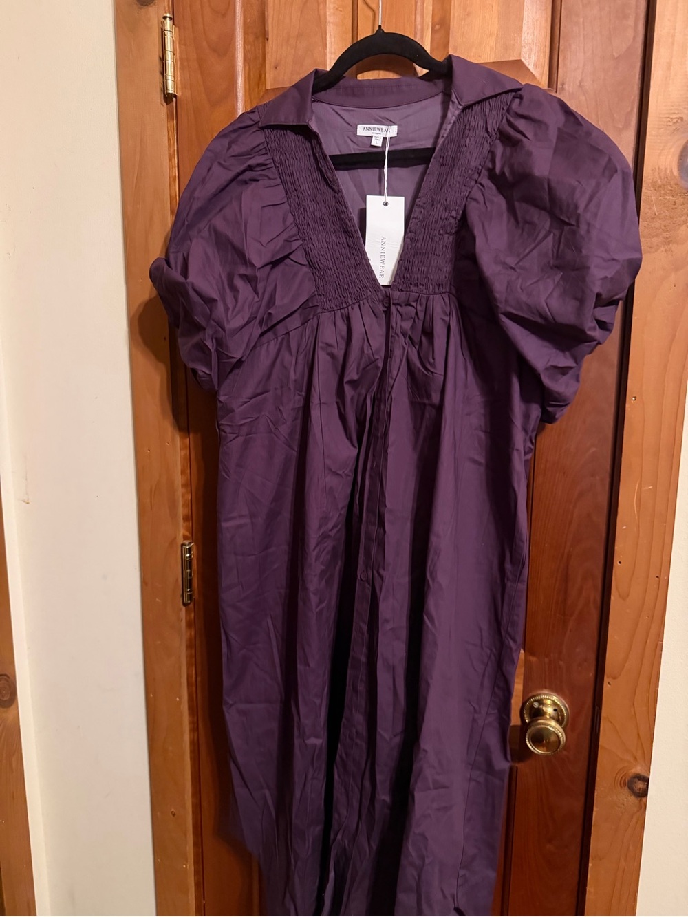 Anniewear Brand Women's Purple Puff Sleeve V-Neck Dress